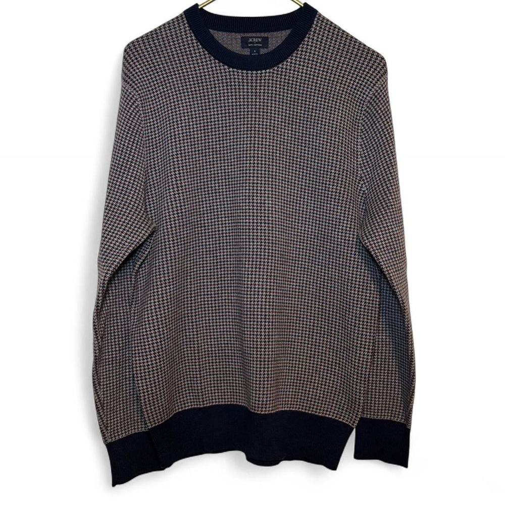 J. Crew Lightweight Gray/Navy/Burgundy Houndstooth 100% Cotton Crewneck